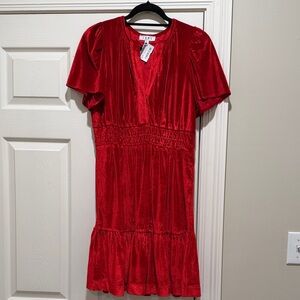 THML Red Velvet Flutter Sleeve Dress